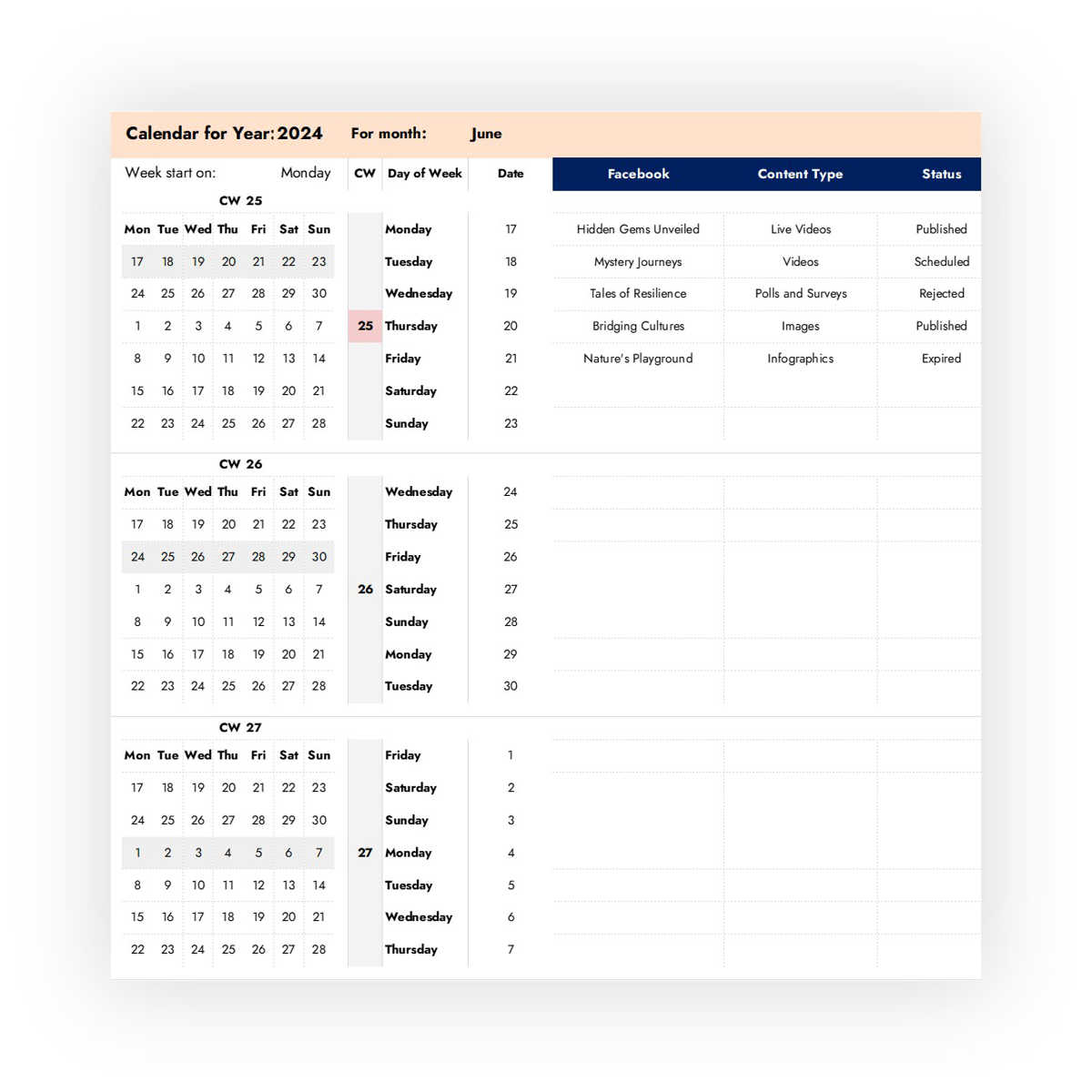 content calendar template